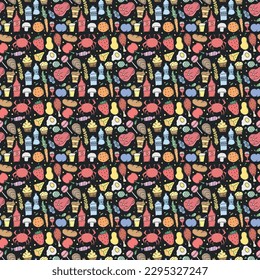 Seamless food background. Drawing food pattern