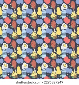 Seamless food background. Drawing food pattern