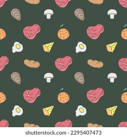 Seamless food background. Drawing food pattern