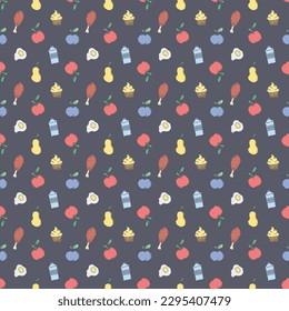Seamless food background. Drawing food pattern