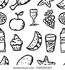 Seamless food background. Drawing food pattern