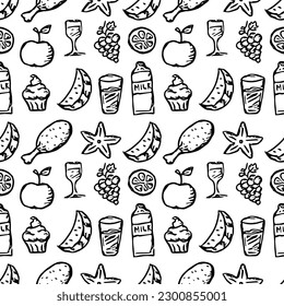 Seamless food background. Drawing food pattern