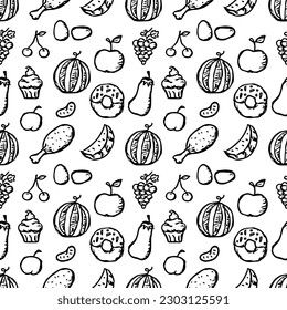 Seamless food background. Drawing food pattern