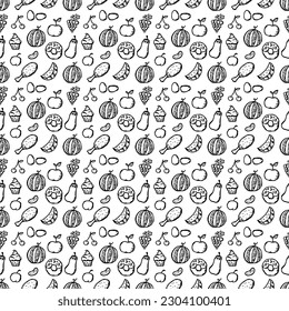 Seamless food background. Drawing food pattern