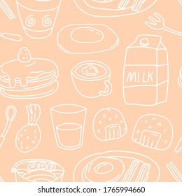 Seamless Food Breakfast Pattern, Main Course Food Illustration,  Vector Illustration EPS 10.