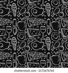 Seamless food pattern. Food background. Doodle vector illustration with food icon