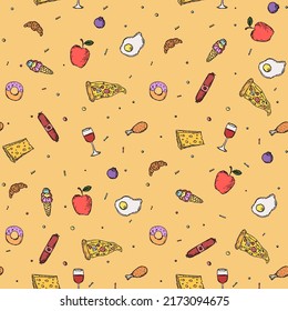 Seamless food pattern. Food background. Doodle vector illustration with food icon