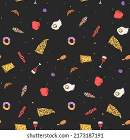 Seamless food pattern. Food background. Doodle vector illustration with food icon