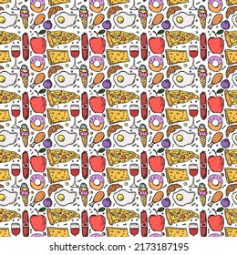 Seamless food pattern. Food background. Doodle vector illustration with food icon