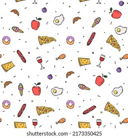 Seamless food pattern. Food background. Doodle vector illustration with food icon