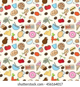 Seamless food pattern can be used for wallpaper, website background, wrapping paper. Restaurant bright pattern. Food design. Healthy food concept.