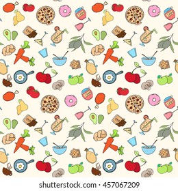 Seamless food pattern can be used for wallpaper, website background, wrapping paper. Restaurant bright pattern. Food design. Healthy food concept.