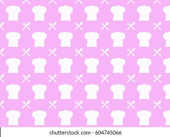 Seamless Food Pattern, Chef Hat, Spoon, And Fork Pattern Background Wallpaper  For Wrapping Paper