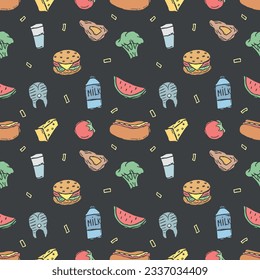 Seamless food pattern. Colored food background