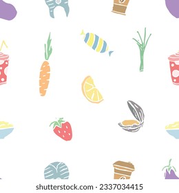 Seamless food pattern. Colored food background