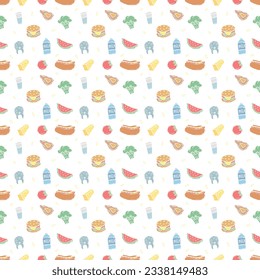 Seamless food pattern. Colored food background