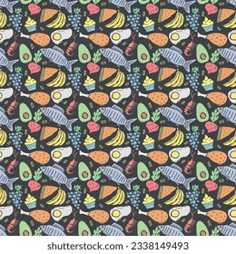 Seamless food pattern. Colored food background