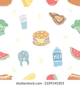 Seamless food pattern. Colored food background