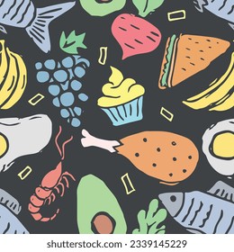 Seamless food pattern. Colored food background