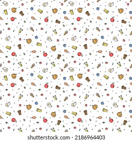 Patrón de comida sin foco. Fondo de comida Doodle. Ilustración alimentaria