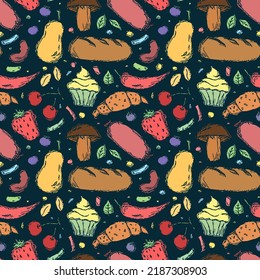 Seamless food pattern. Doodle food background. Food illustration