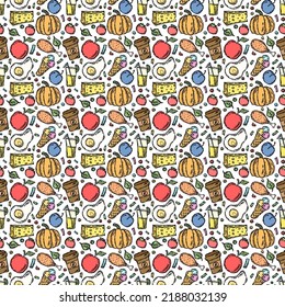 Seamless food pattern. Doodle food background. Food illustration