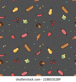 Seamless food pattern. Doodle food background. Food illustration
