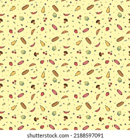 Seamless food pattern. Doodle food background. Food illustration