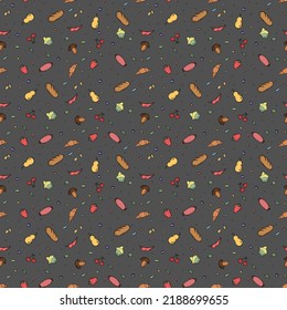 Seamless food pattern. Doodle food background. Food illustration