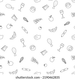 Seamless food pattern. Doodle food background. Food illustration