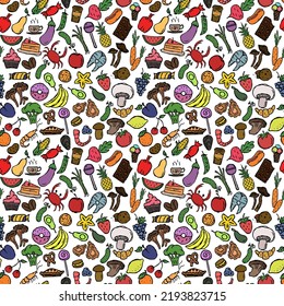 Seamless food pattern. Doodle food background. Food illustration