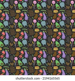 Patrón de comida sin foco. Fondo de comida Doodle. Ilustración alimentaria