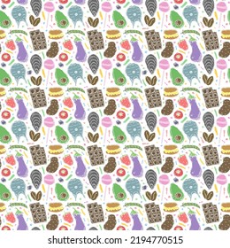Seamless food pattern. Doodle food background. Food illustration