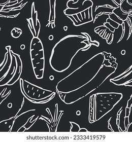 Seamless food pattern. Doodle food background