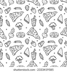 Seamless food pattern. Doodle food background