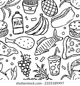 Seamless food pattern. Doodle food background