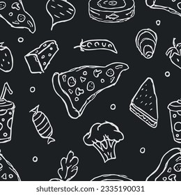 Seamless food pattern. Doodle food background