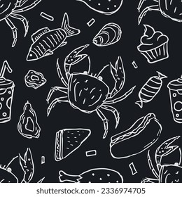 Seamless food pattern. Doodle food background