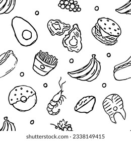 Seamless food pattern. Doodle food background
