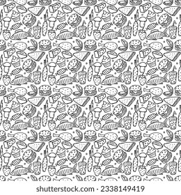 Seamless food pattern. Doodle food background