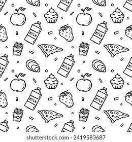 Seamless food pattern. Doodle food background