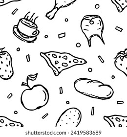 Seamless food pattern. Doodle food background
