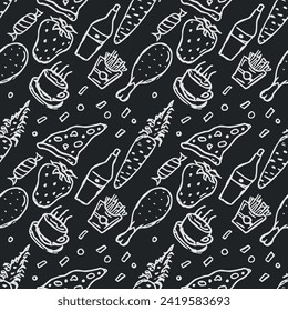 Seamless food pattern. Doodle food background