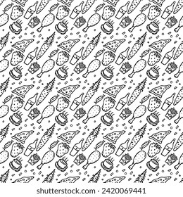 Seamless food pattern. Doodle food background