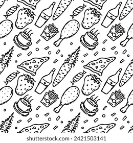 Seamless food pattern. Doodle food background