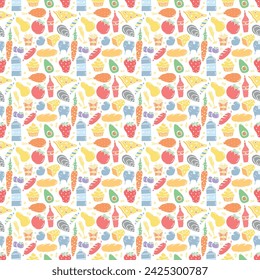 Seamless food pattern. Doodle food background