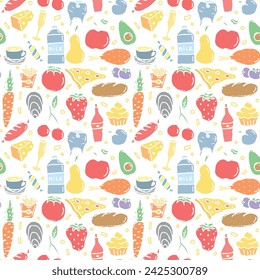 Seamless food pattern. Doodle food background