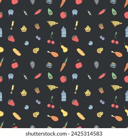 Seamless food pattern. Doodle food background