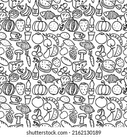 Seamless food pattern. Doodle pattern with food icons. Food background