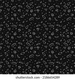Seamless food pattern. Doodle vector food background. Black and white food illustration